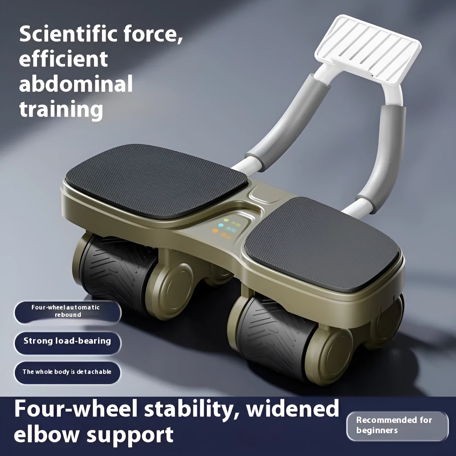 Multi-function four-wheel automatic rebound abdominal wheel in black for core fitness training