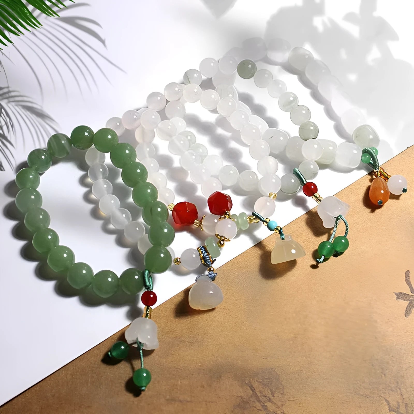 Natural white agate round beads lotus seedpod bracelet with hand-woven Chinese style design
