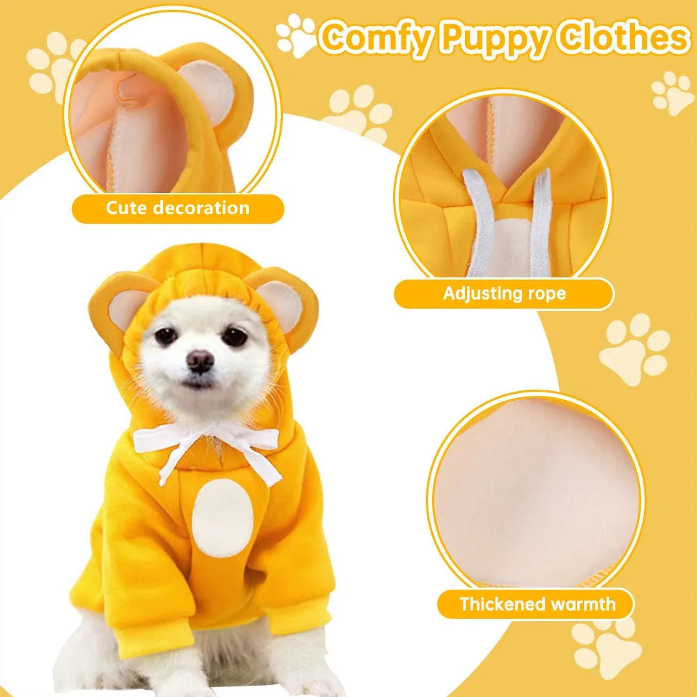 Cute Pets Turn Into Clothes polyester hoodie for dogs and cats in orange colour, casual style