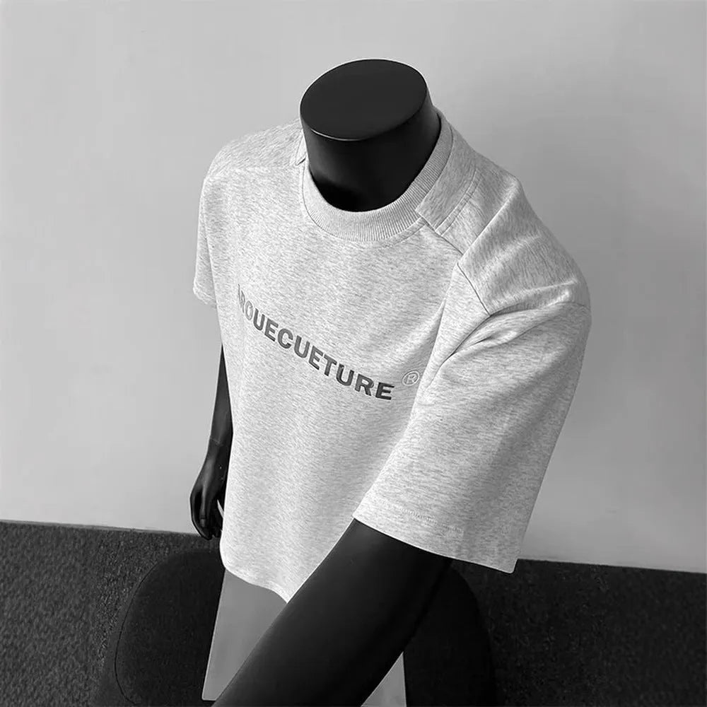 Men's cotton short sleeve pullover shirt with printed letter pattern in loose fit