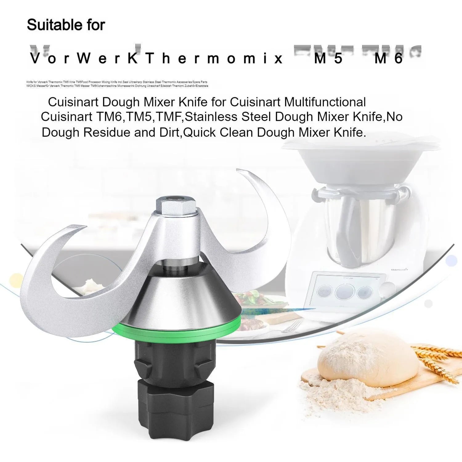 Stainless steel dough knife replacement accessory for Thermomix TM6 and TM5 cooking machines