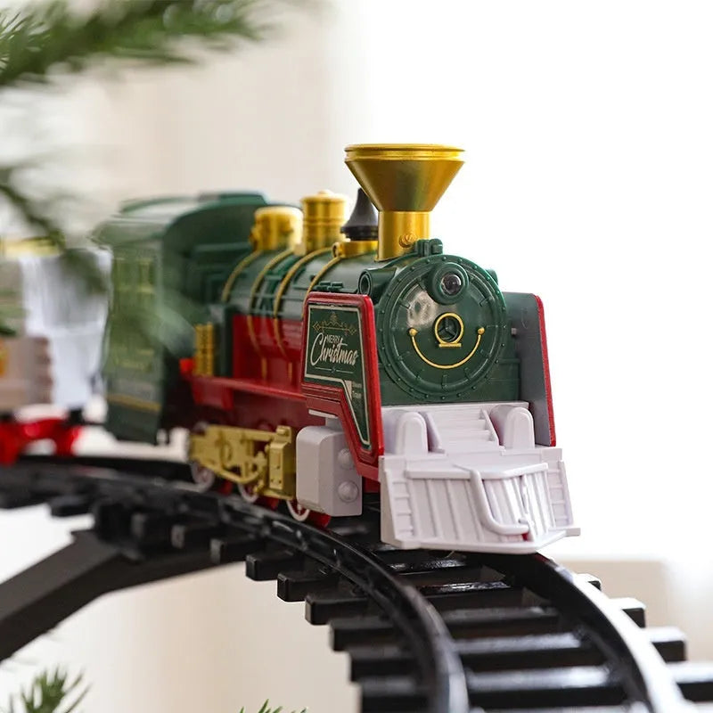 Christmas train hanging rail car electric decorative toy set with plastic construction in retro style