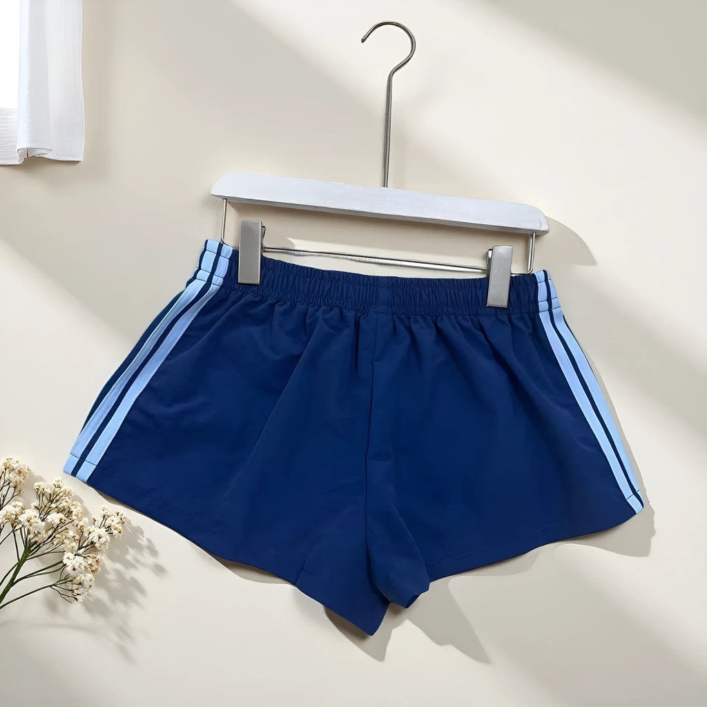Men's navy blue high waist nylon hot pants with micro elastic fabric for casual sports wear