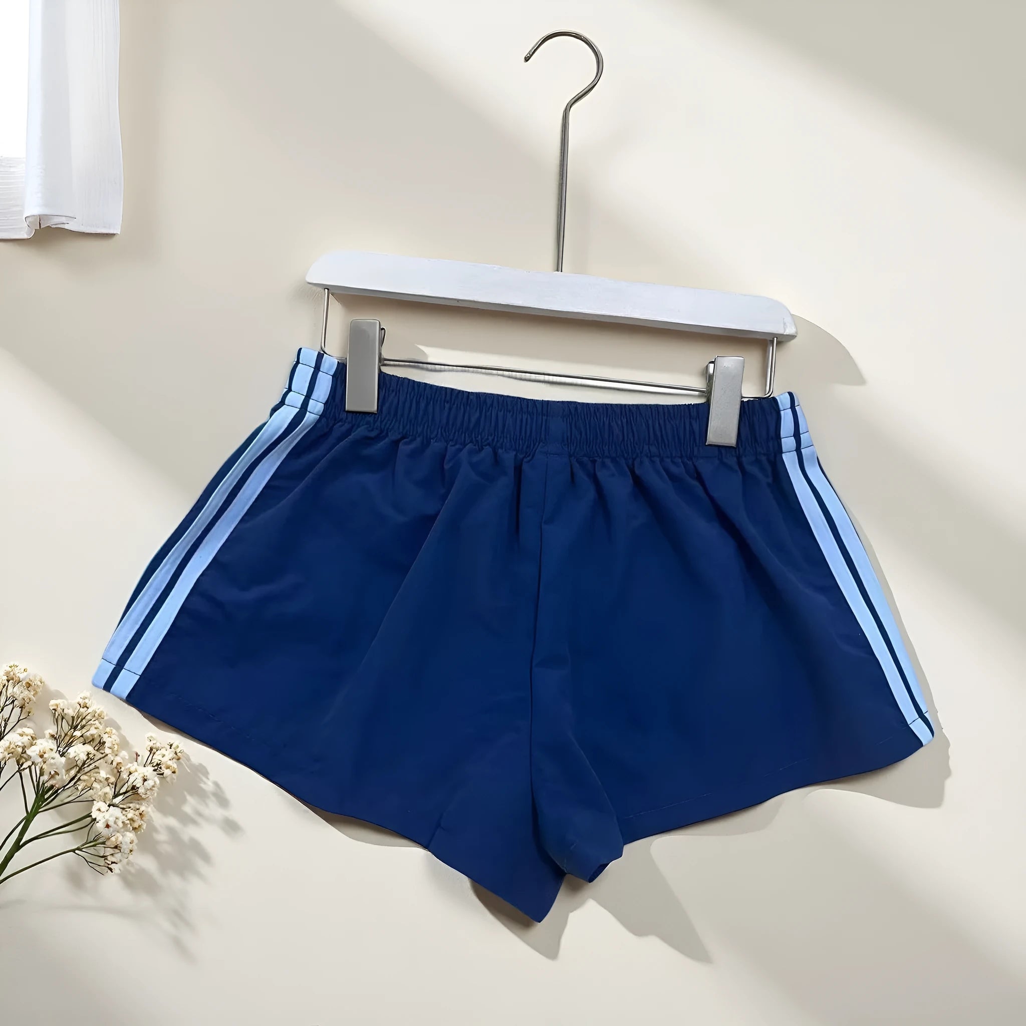 Men's navy blue high waist nylon hot pants with micro elastic fabric for casual sports wear