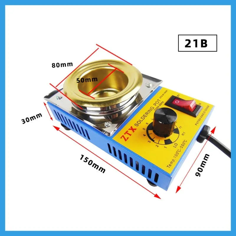 Adjustable temperature tin melting furnace on desktop with temperature control dial