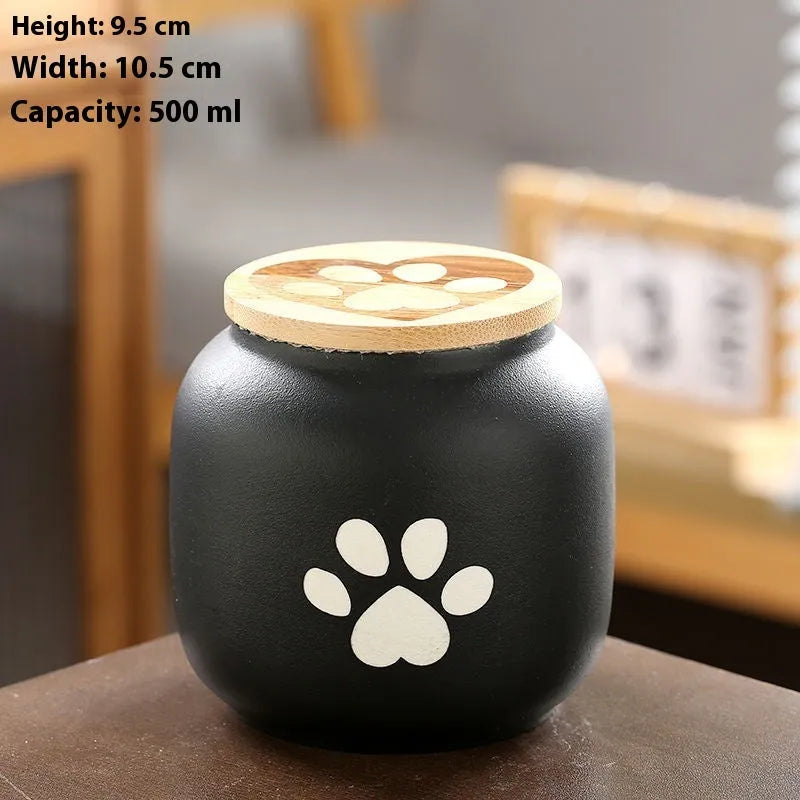 Ceramic pet funeral urn with foot print design in orange colour