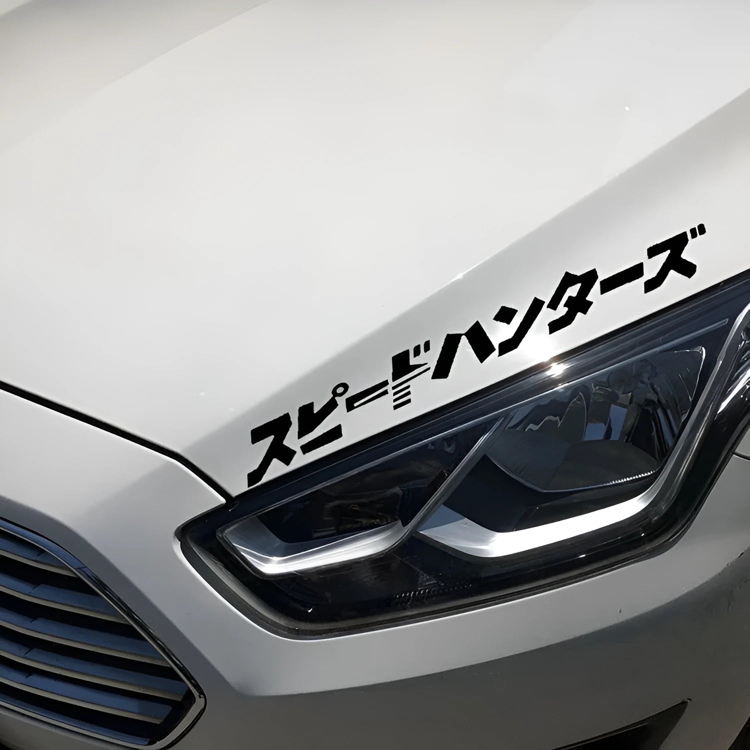 JDM Speed Hunting reflective car sticker in black, PET material, 35x4cm size, on car body