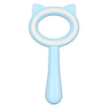 Blue and white double-sided pet grooming brush with deshedding comb and massage comb on a comfortable handle.