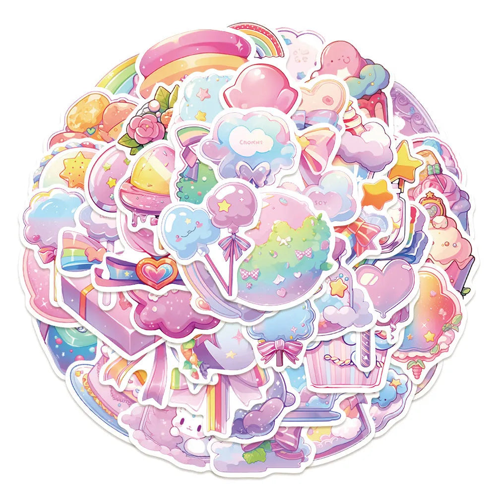 Pack of 50 sheets of cute fresh candy coloured small items waterproof decorative stickers.