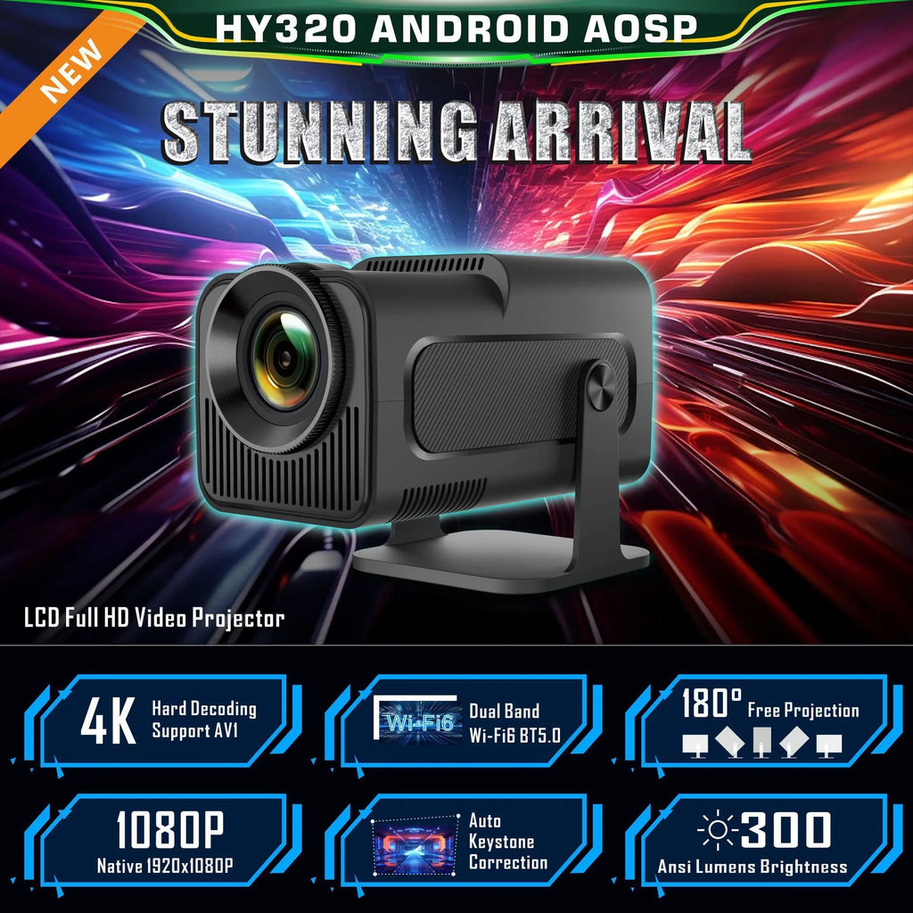 HY320 Android small HD smart projector 1080p with PTZ bracket and remote control