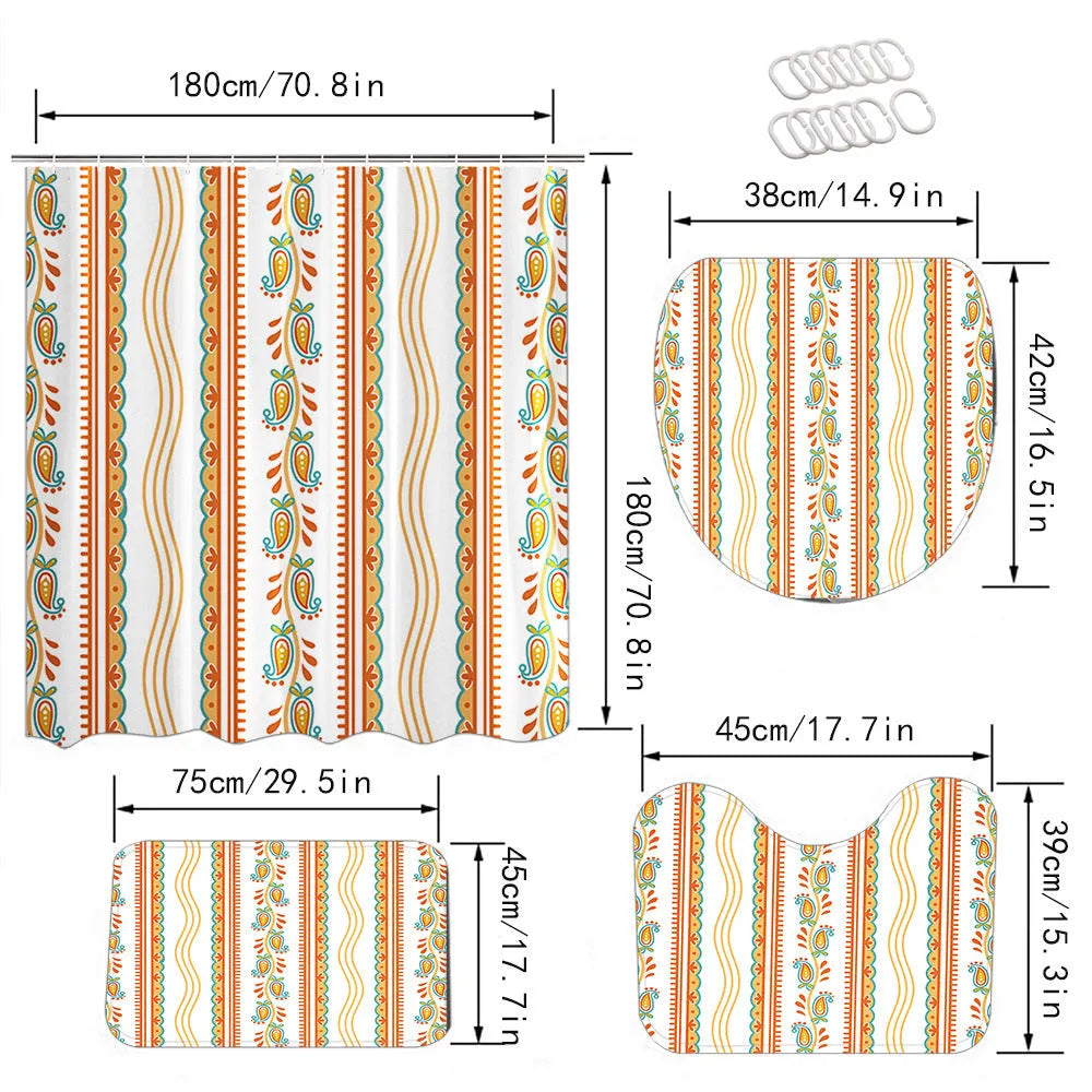 Bomi printed polyester shower curtain and anti-slip floor mat set in modern simplicity style, multiple colours