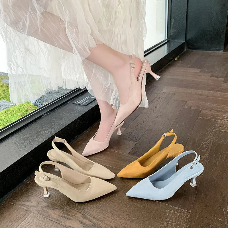 Suede pointed stiletto high heels in pink for spring summer with rubber sole