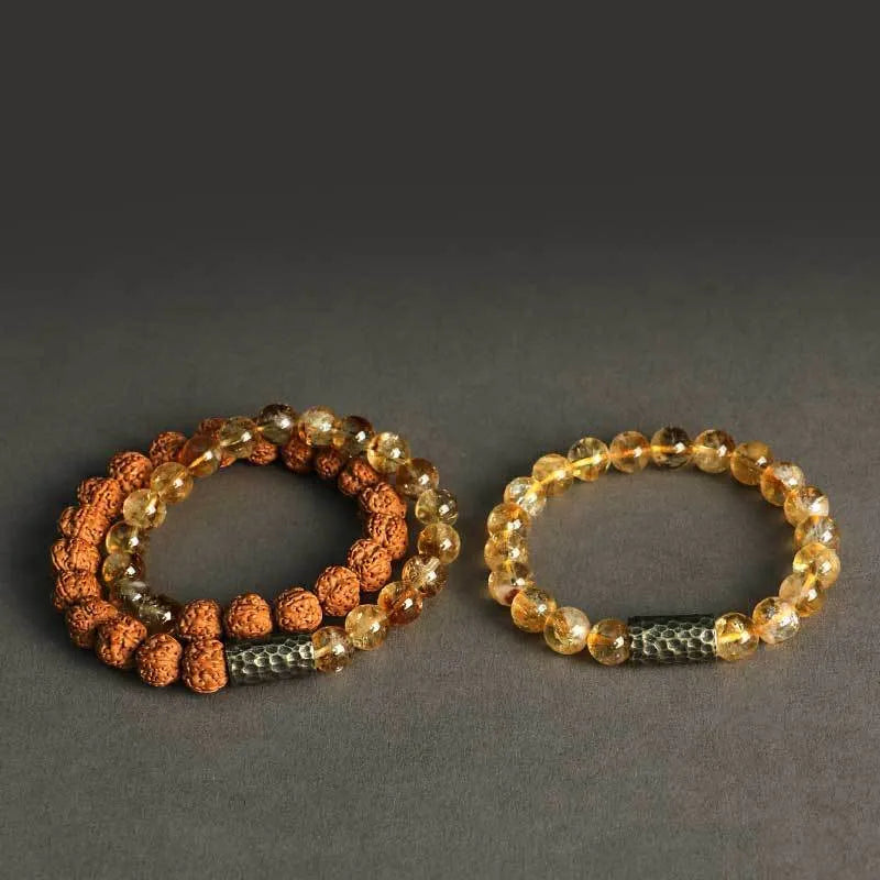 Yellow tower crystal double ring bracelet with manual processing and unisex retro design
