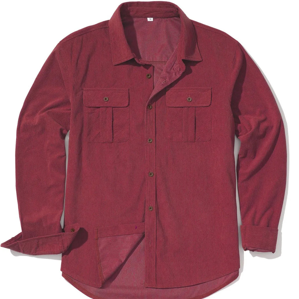 Men's casual corduroy shirt in Japanese retro style with long sleeves and loose fit