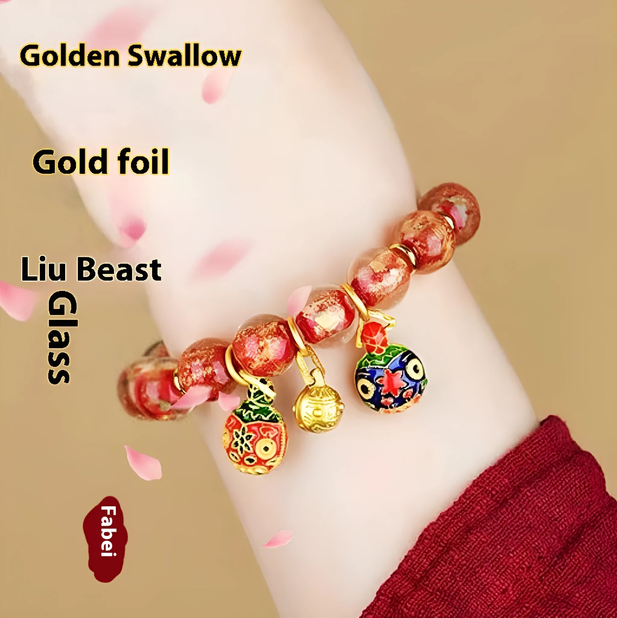 Geometric glass bracelet with auspicious patterns in red, purple, blue, green, black, or colourful.
