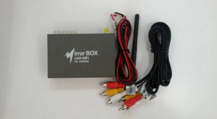 Black Car Mirror Link Box with cables and antenna for smartphone to car display mirroring