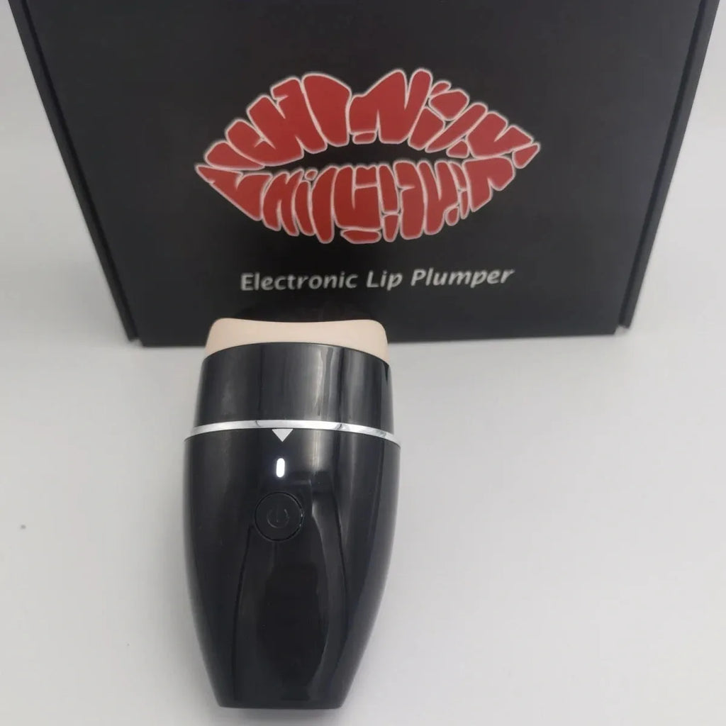 Black electric lip plumper device with silicone tip and 3-speed adjustment buttons