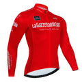 Long sleeve mountain bike cycling jersey in a patterned colour, shown on a model.