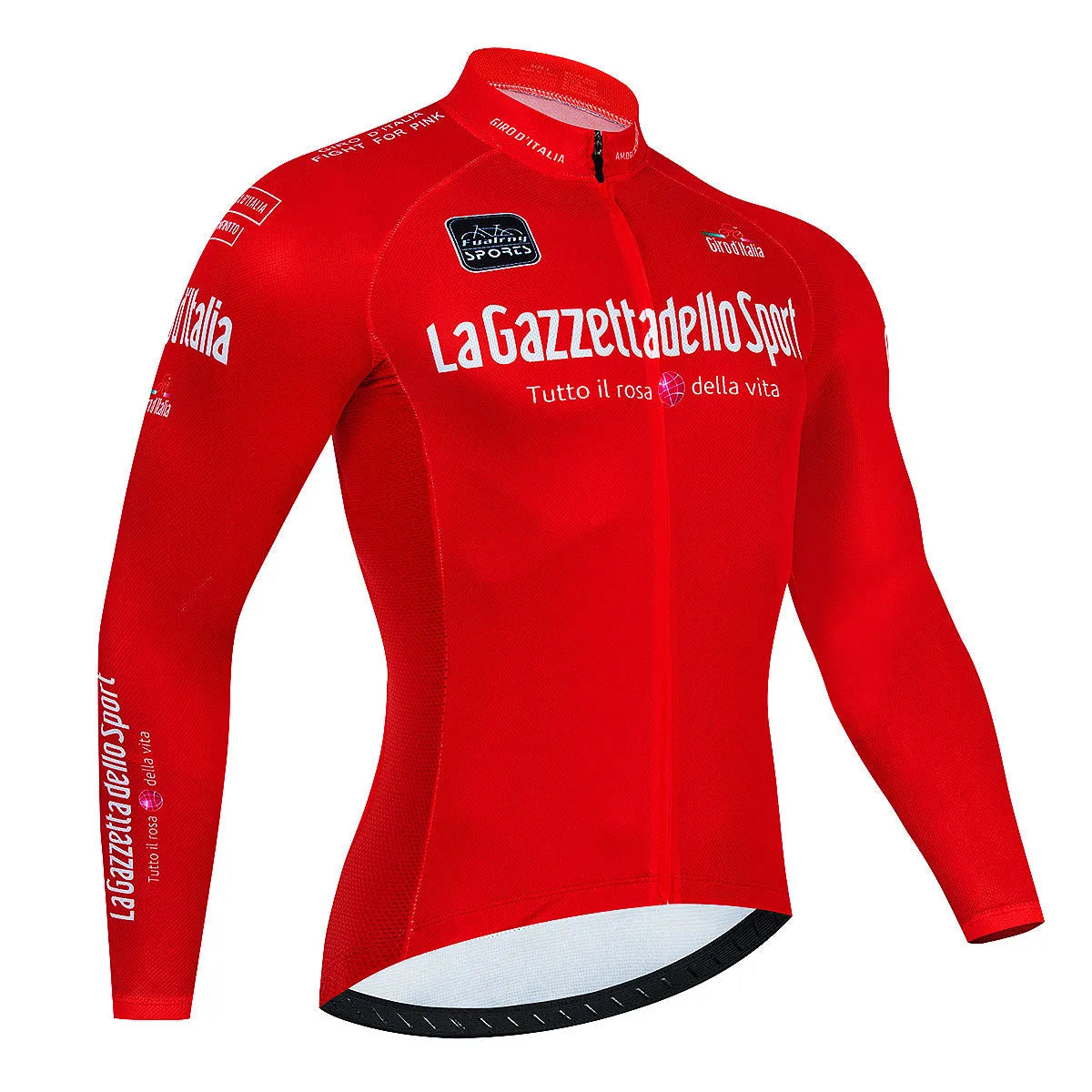 Long sleeve mountain bike cycling jersey in a patterned colour, shown on a model.