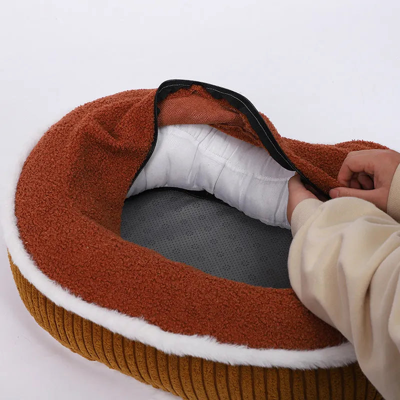 New autumn-winter pet bed with thick soft plush cushion in three sizes and colours