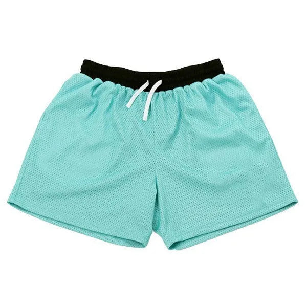 Men's solid-colour mesh quick-drying sports shorts in chemical fibre fabric for running and fitness training.