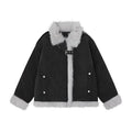 Women's American-style retro lamb wool coat in loose fit, black colour, front view