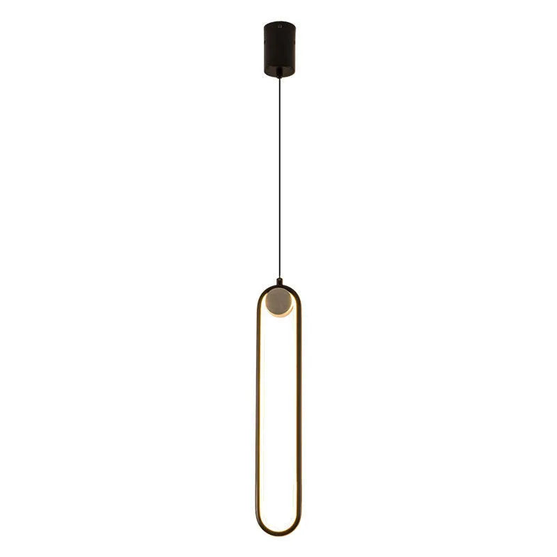Nordic minimalist oval bedside chandelier in Black A finish showing LED tri-colour ceiling light with aluminium alloy body