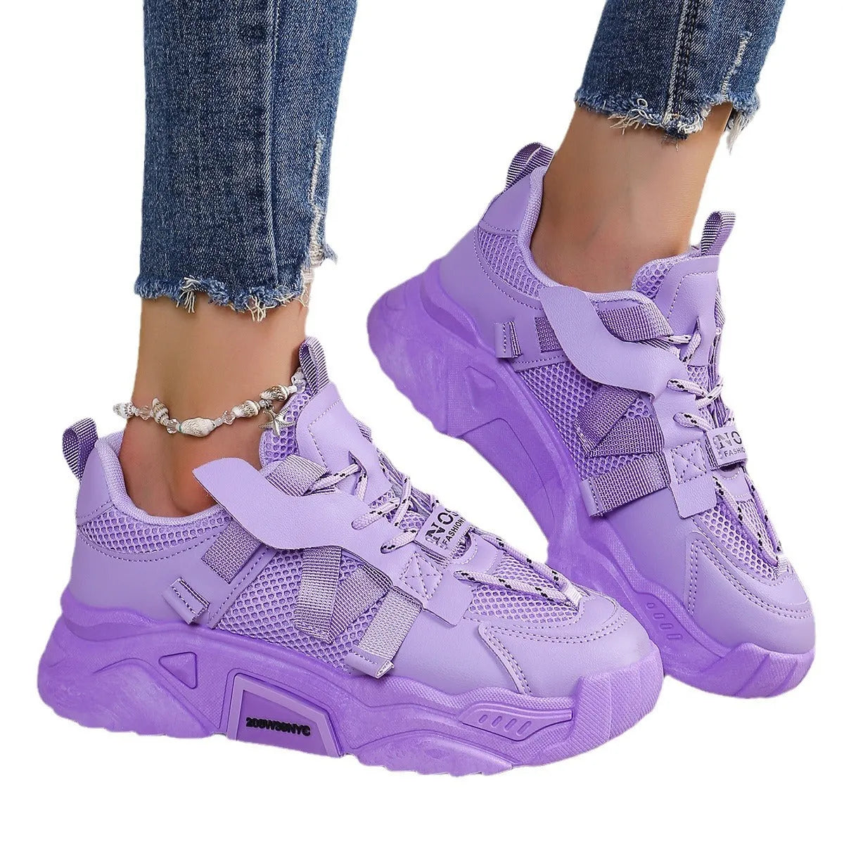 Women's platform mesh dad sneaker in multiple colours with lace-up front and thick sole.