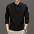Men's polo collar knitwear sweater in solid colour, long sleeves, loose fit, jacquard knit