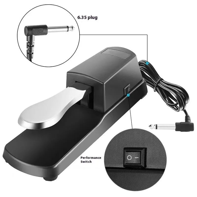 Universal MIDI keyboard sustain pedal with ABS plastic housing and anti-slip rubber base