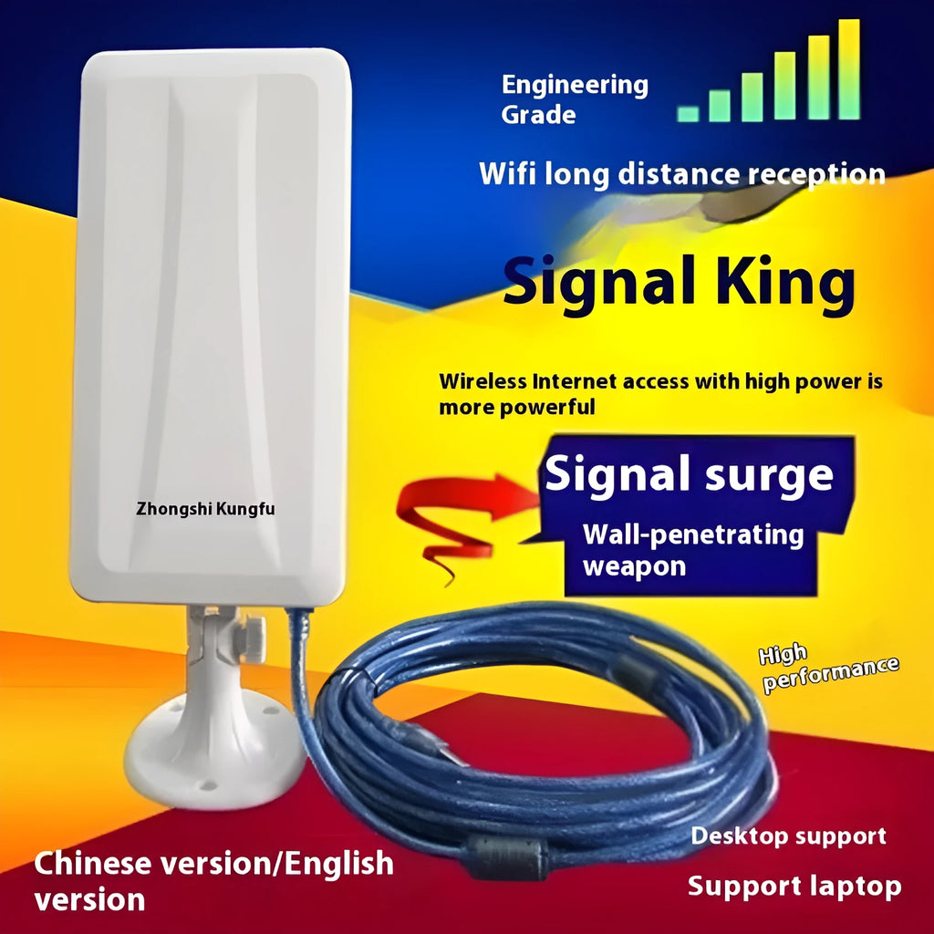 White high power USB wireless network card with Type USB connector.