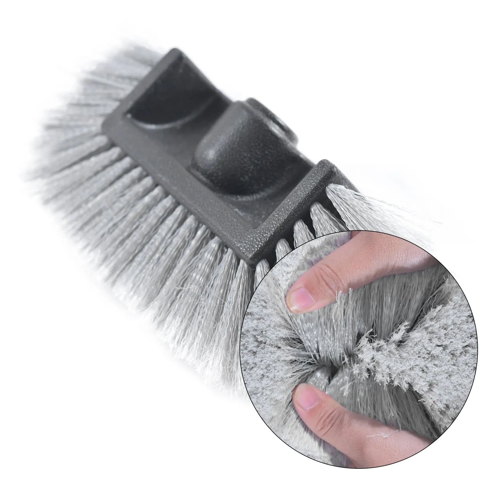 Yellow portable car wash brush with four-section extendable rod and removable flow-through cleaning head