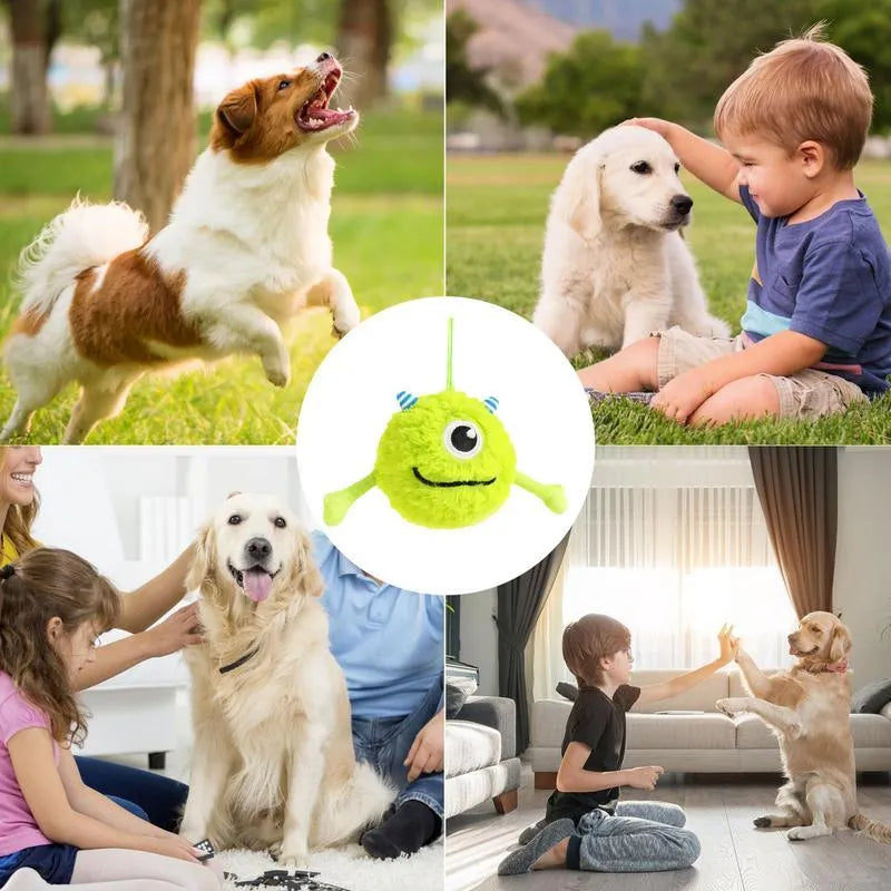 Green plush dog chew ball with TPR flexible interior, 12cm diameter with squeaker sound