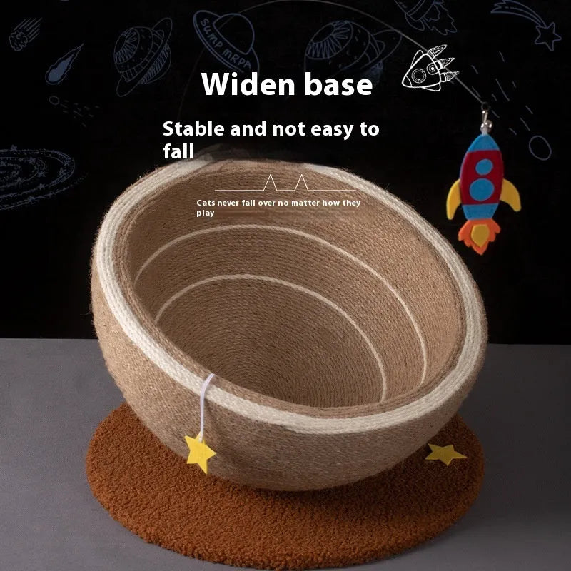 Large integrated cat scratching basin nest with sisal rope posts and flannel lining in starlight sisal colour.