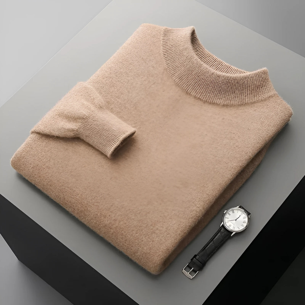 Men's half-collar thin wool pullover in fine-yarn knit, long sleeves, available in multiple colours