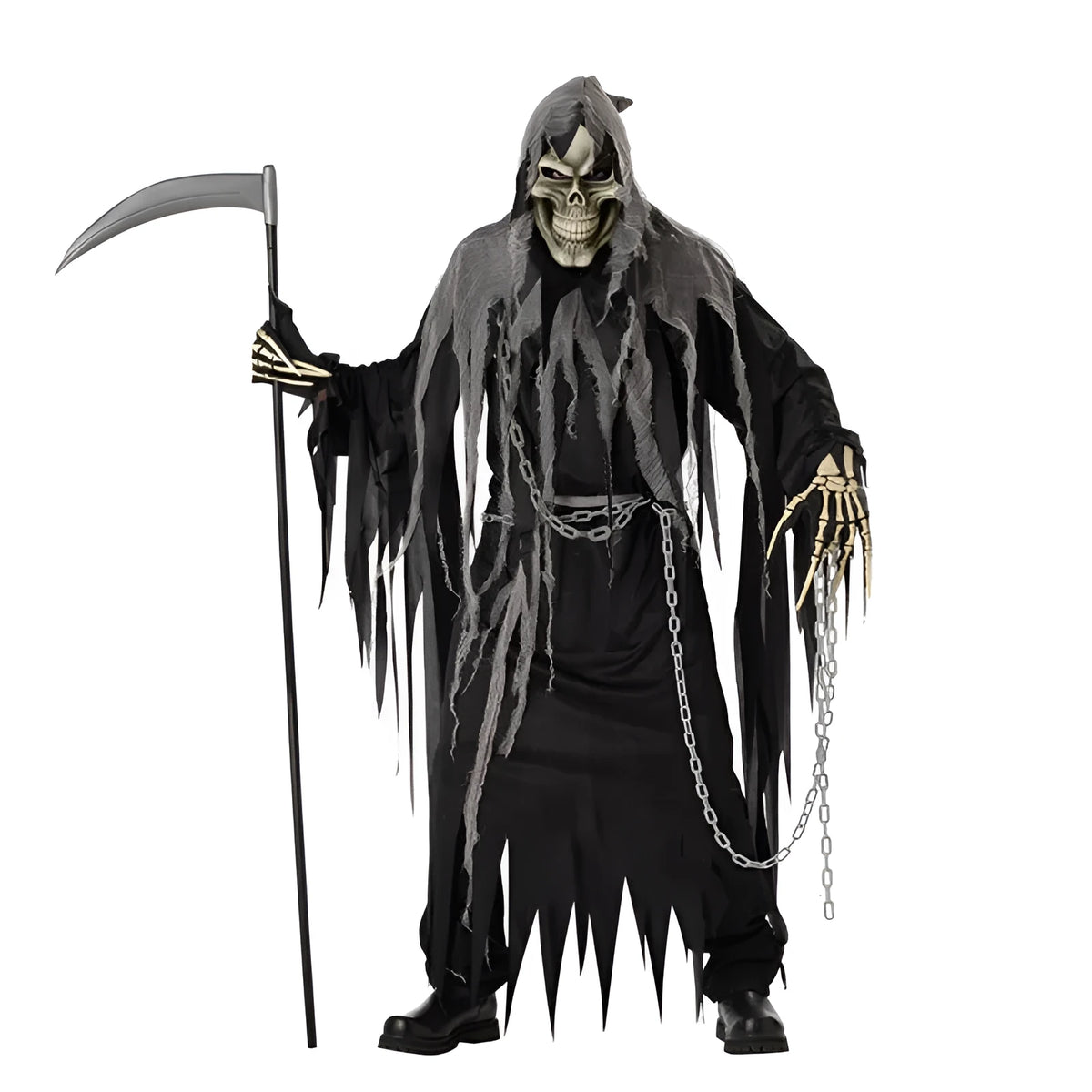 Halloween adult horror costume one size cloth robe set with ghost headgear, belt and gloves