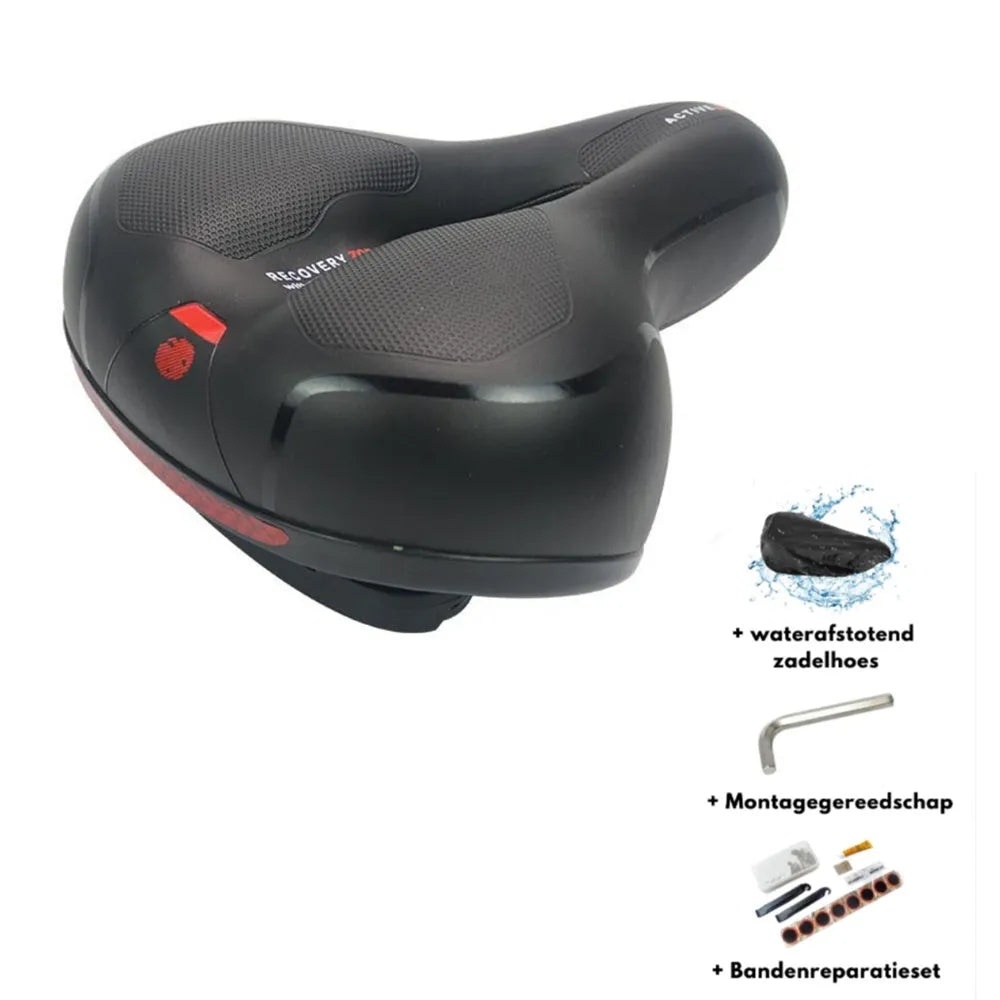 Thickened soft bicycle saddle cushion with PU leather cover, waterproof cover, wrench and tyre patches.
