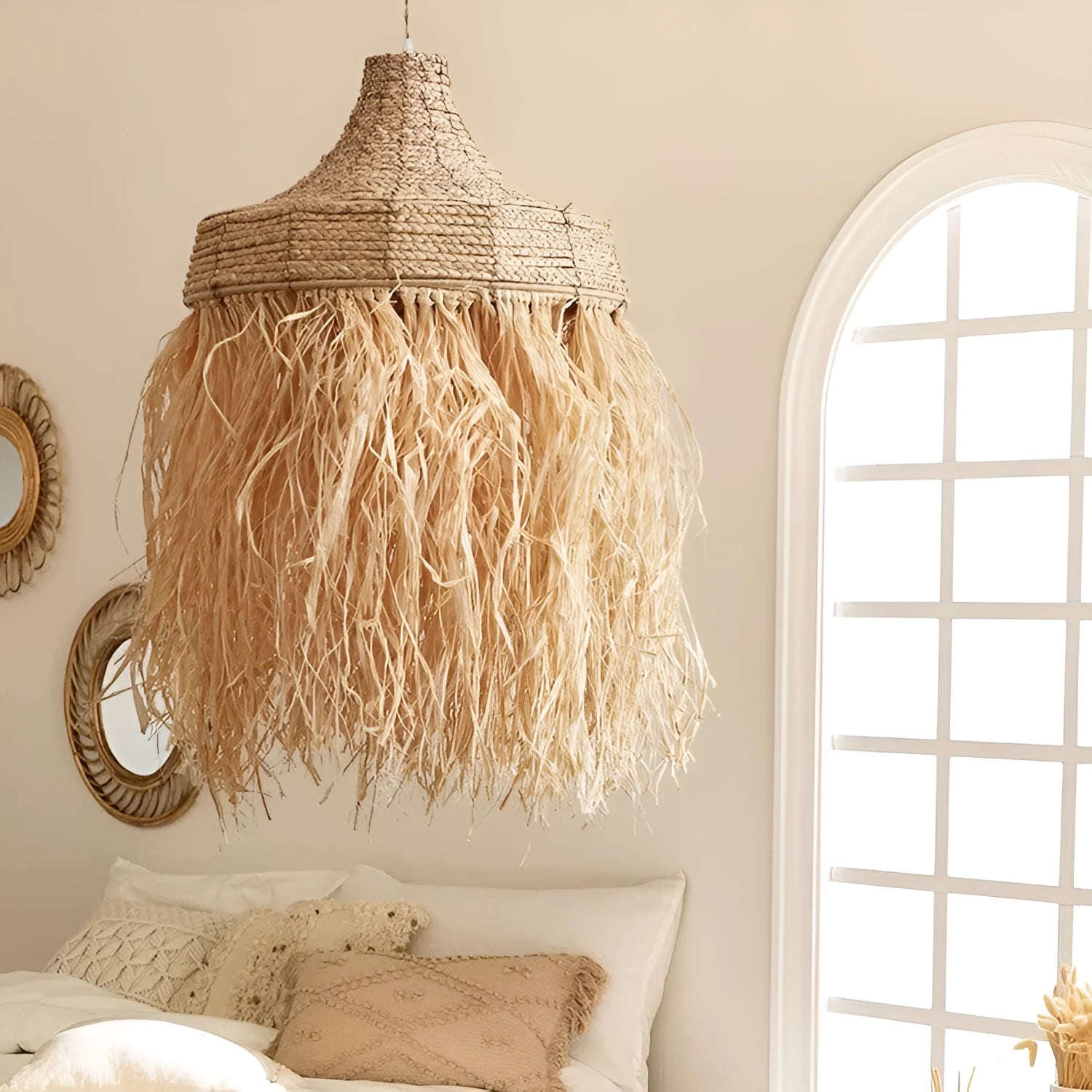 Southeast Asian style pendant light with wild vetch and willow weaving, 50cm diameter