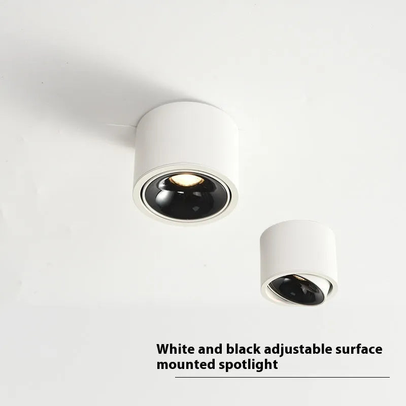 Round ultra-thin aluminium surface-mounted adjustable spotlight with punch-free ceiling installation