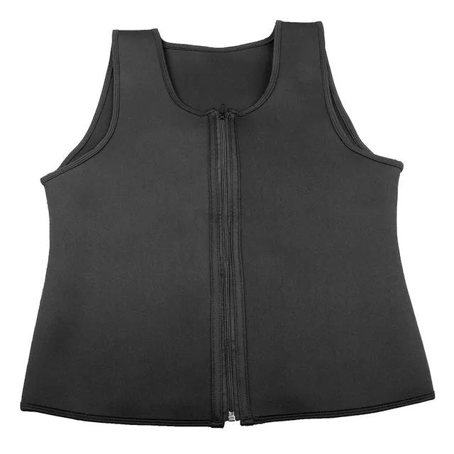 Black fitness sweat zipper vest with full zip front, chlorofibre nylon blend