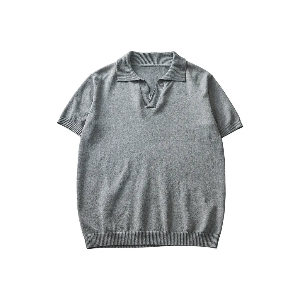 Summer knitted short-sleeved polo collar T-shirt in solid colour, acrylic blend, casual style, white colour front view