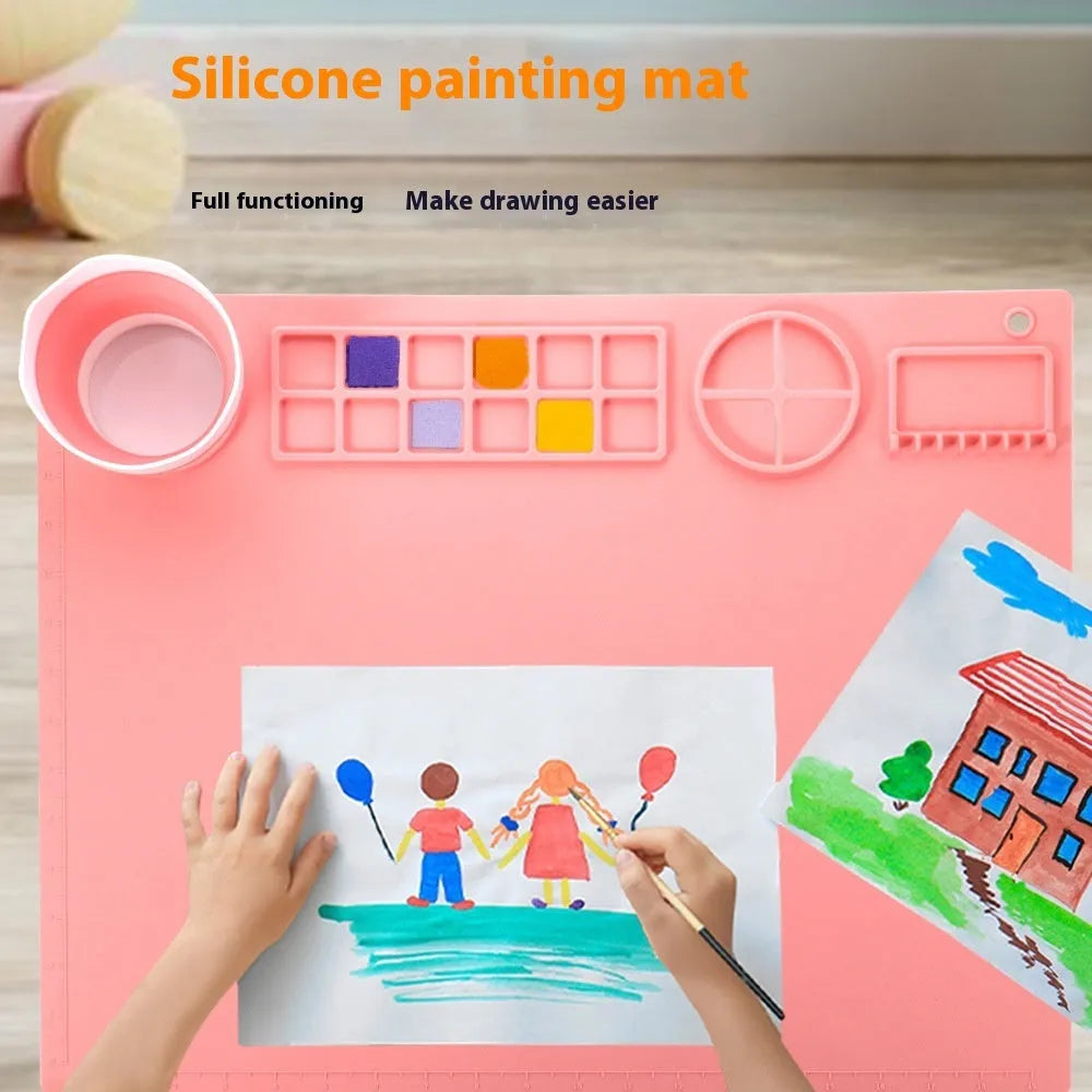 Silicone painting mat with double bowl design for watercolour painting in various colours