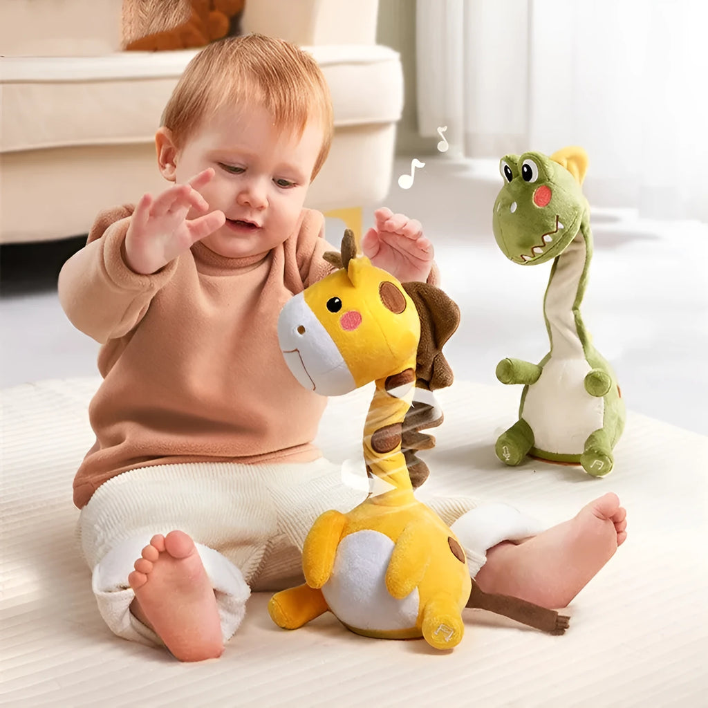 Baby puzzle training interactive doll toy with recording function, soft plush, available in dinosaur style