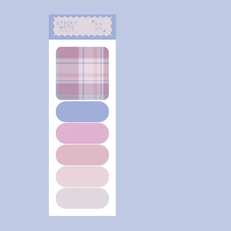 Colourful plaid memo pad sticky notes pack with six designs, 120 sheets total, each sheet 67mm by 200mm.