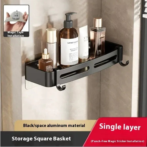 Punch-free fan-shaped corner shower rack, single layer, gun gray, with 15.00kg load-bearing capacity