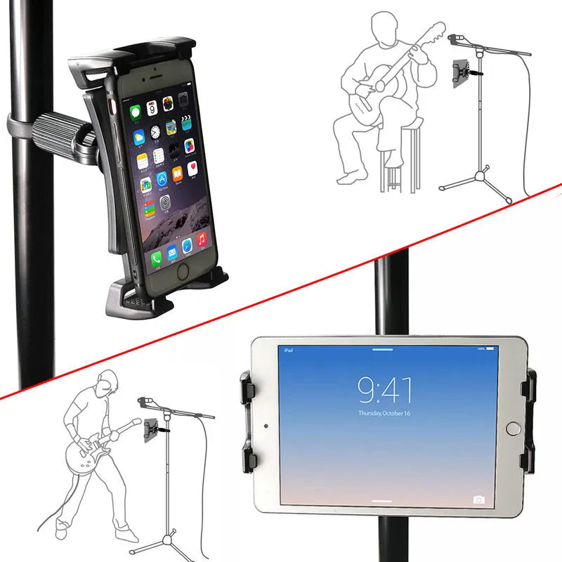 Black ABS and PC tablet computer holder for 7-12 inch tablets, mounted on car headrest with 806 clip