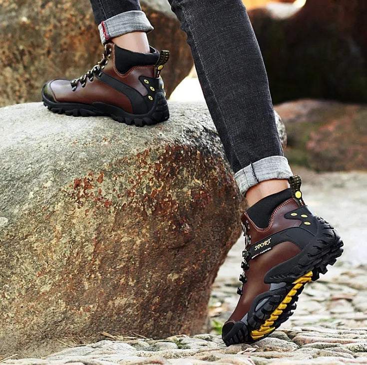 Winter men boots with faux fur lining black split leather lace-up ankle round toe size 38-46