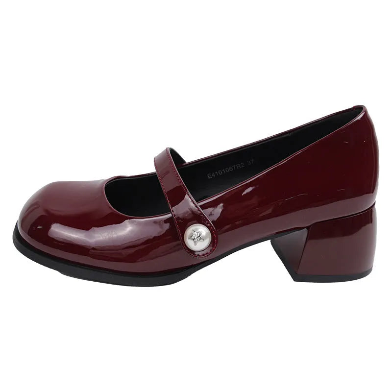 Women's Mary Jane shoes, chunky heel, round toe, black colour, microfiber upper