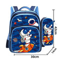 Blue anime cartoon print nylon school backpack with matching pencil case.