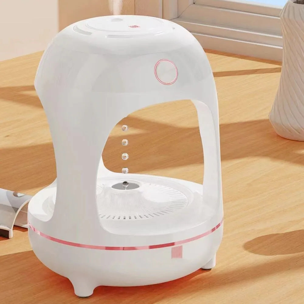 Levitation water drop humidifier with LED night light in rose gold and white colour